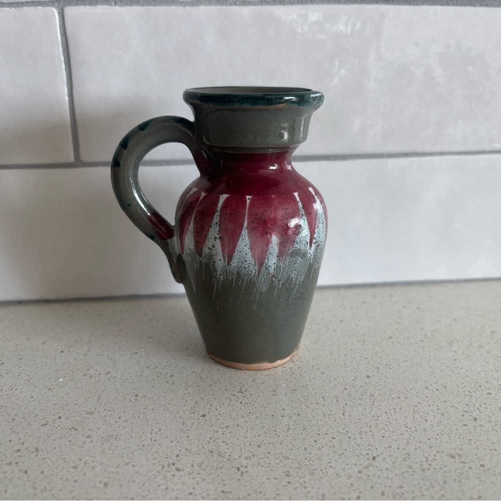 Vintage Made In Italy Bud Vase Pitcher Mid Century Modern 6 inch Green Burgundy